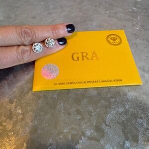 Moissanite Stud Earrings Round Cut D Color 1 CT Pair GRA Certified
